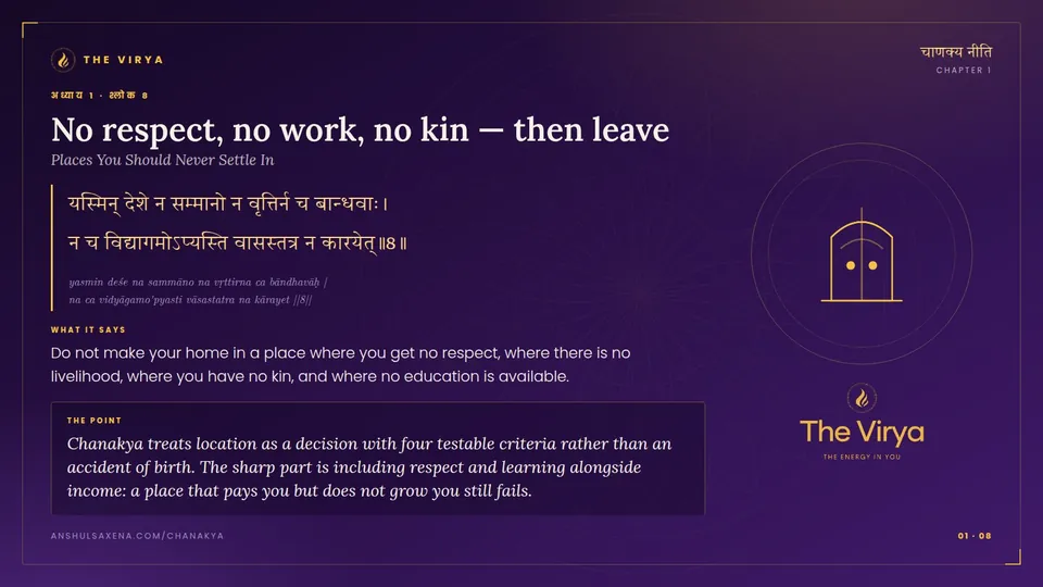 1.8, Places You Should Never Settle In: No respect, no work, no kin, then leave