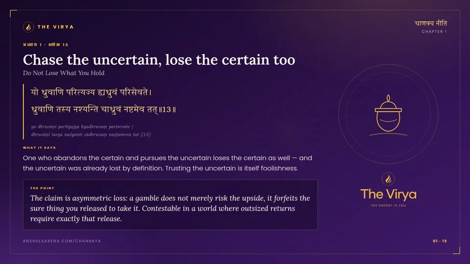 1.13, Do Not Lose What You Hold: Chase the uncertain, lose the certain too