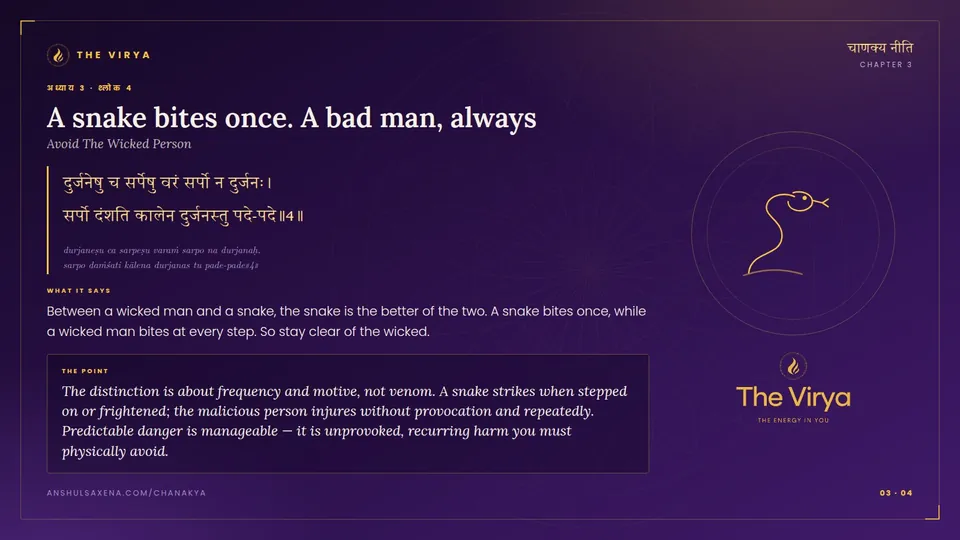 3.4, Avoid The Wicked Person: A snake bites once. A bad man, always