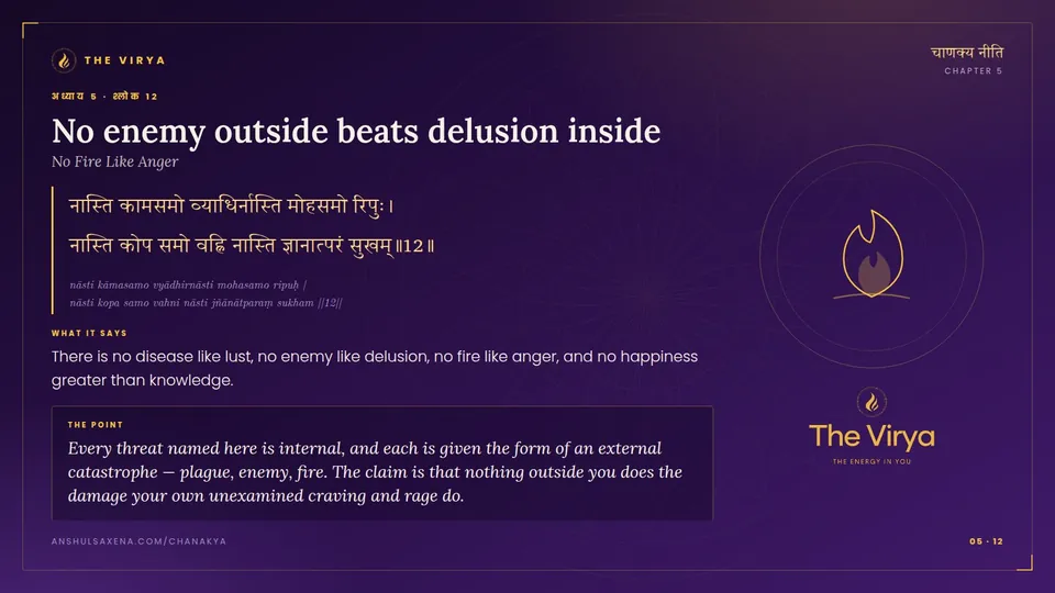 5.12, No Fire Like Anger: No enemy outside beats delusion inside