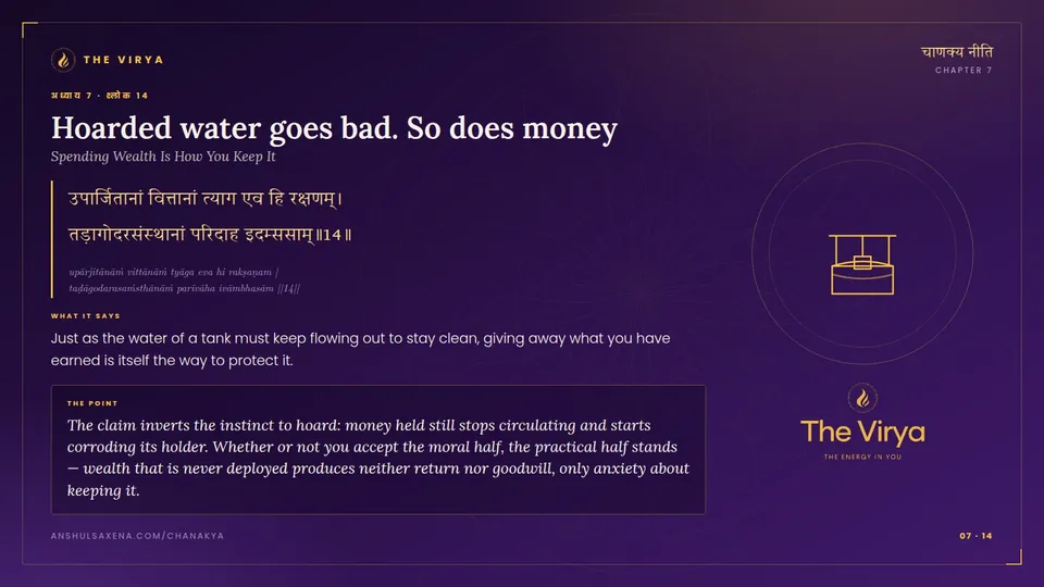 7.14, Spending Wealth Is How You Keep It: Hoarded water goes bad. So does money