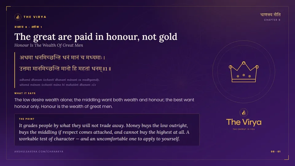 8.1, Honor Is The Wealth Of Great Men: The great are paid in honor, not gold
