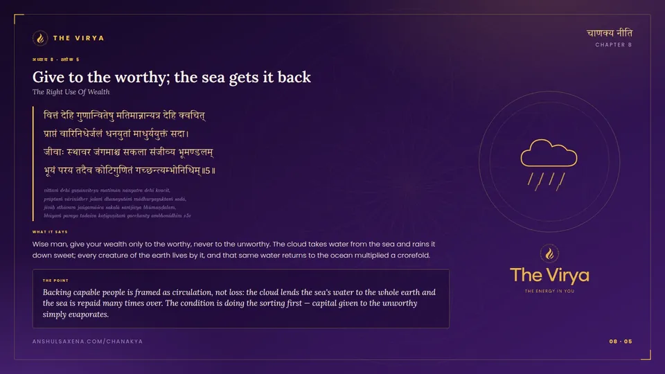 8.5, The Right Use Of Wealth: Give to the worthy; the sea gets it back
