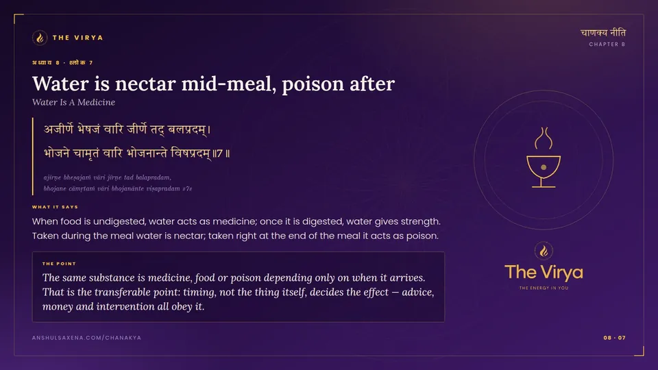 8.7, Water Is A Medicine: Water is nectar mid-meal, poison after