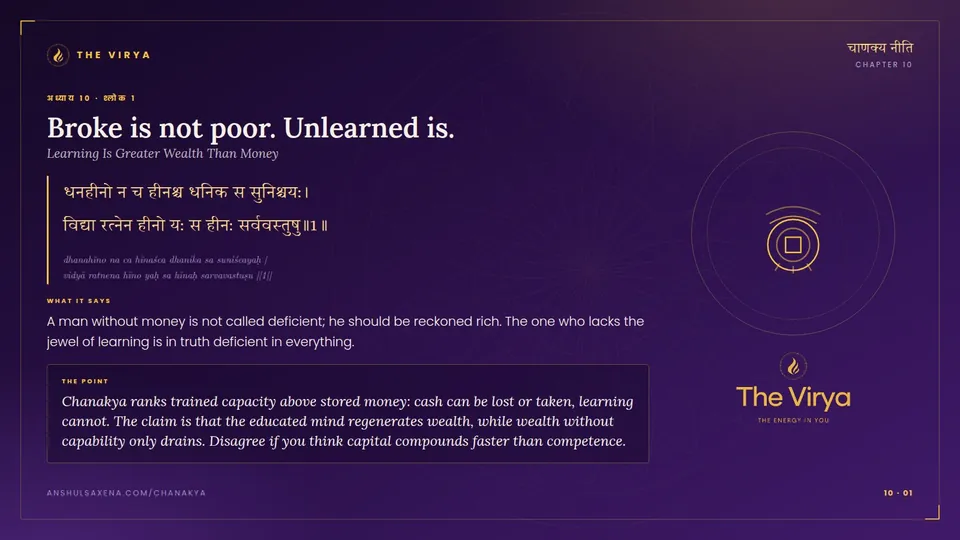 10.1, Learning Is Greater Wealth Than Money: Broke is not poor. Unlearned is