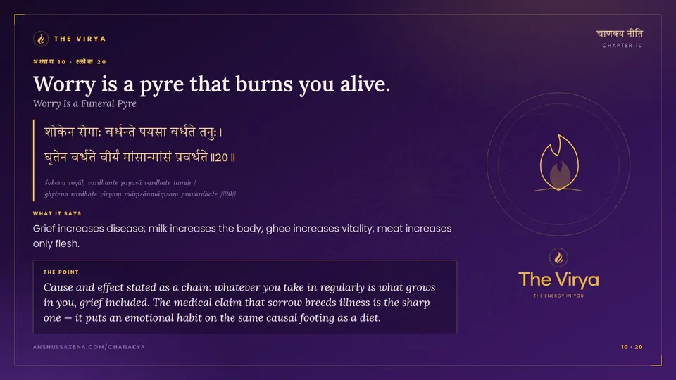 10.20, Worry Is a Funeral Pyre: Worry is a pyre that burns you alive
