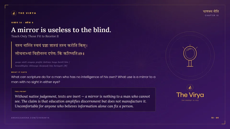 10.9, Teach Only Those Fit to Receive It: A mirror is useless to the blind
