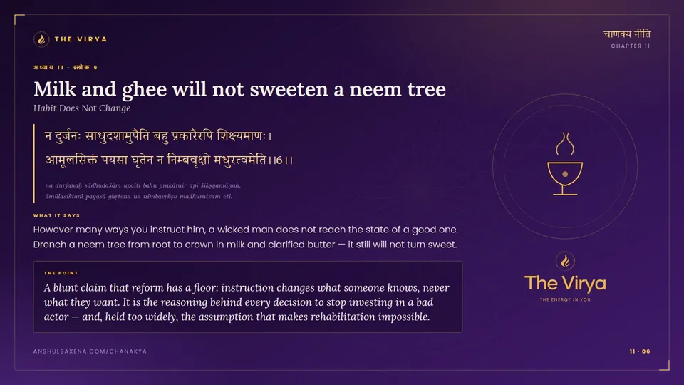 11.6, Habit Does Not Change: Milk and ghee will not sweeten a neem tree