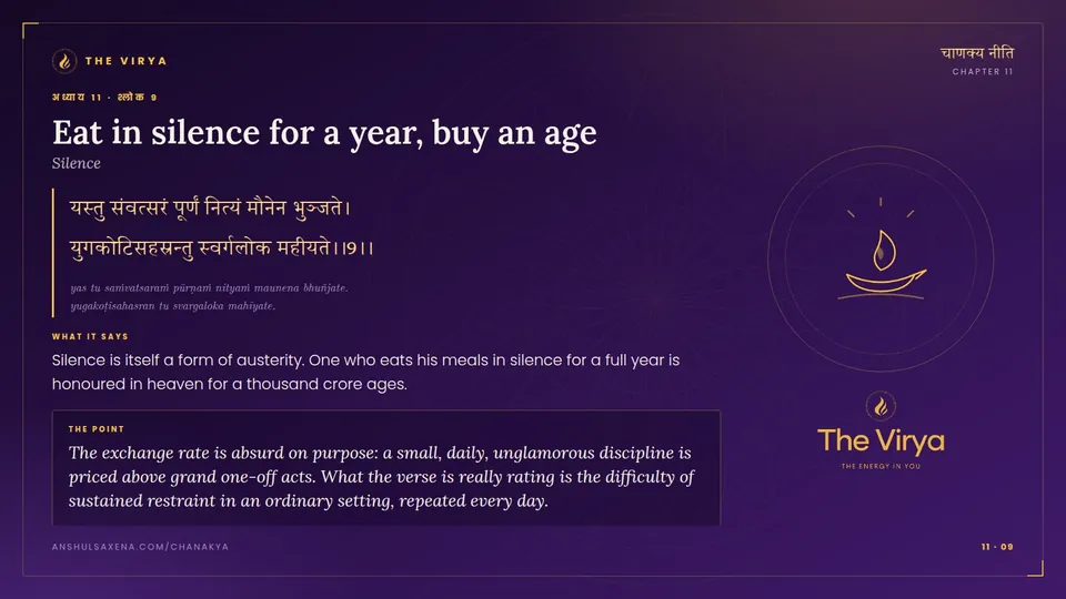 11.9, Silence: Eat in silence for a year, buy an age