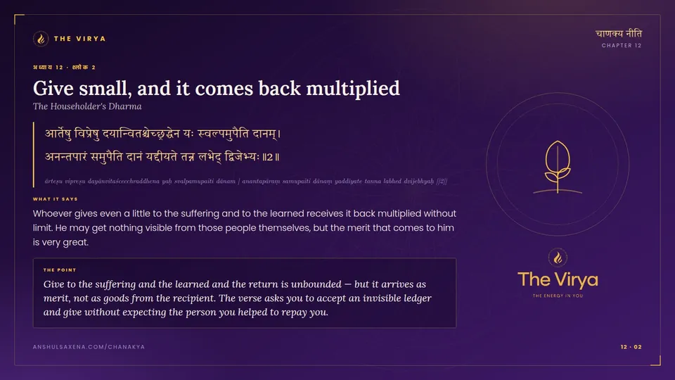 12.2, The Householder's Dharma: Give small, and it comes back multiplied