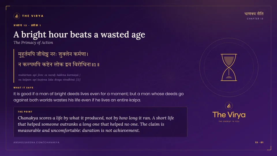 13.1, The Primacy of Action: A bright hour beats a wasted age