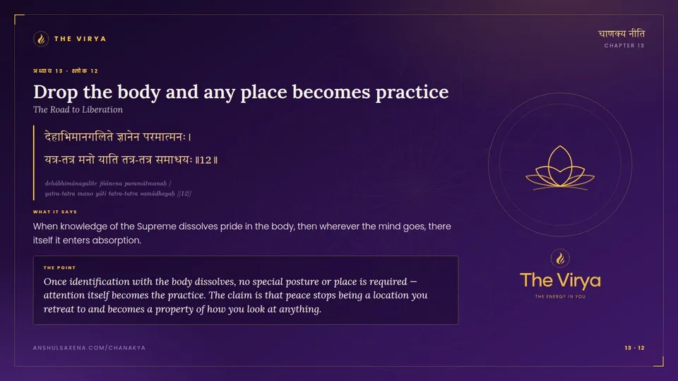 13.12, The Road to Liberation: Drop the body and any place becomes practice