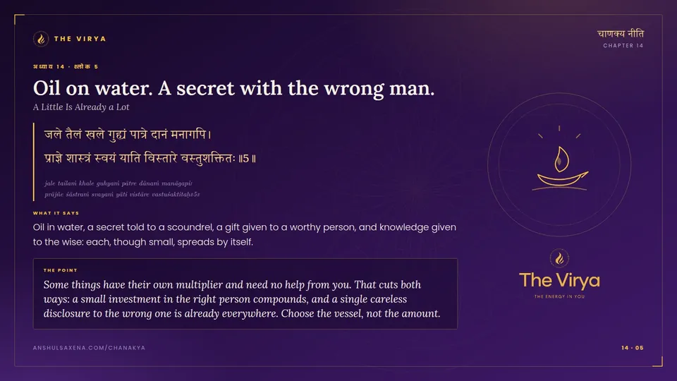 14.5, A Little Is Already a Lot: Oil on water. A secret with the wrong man