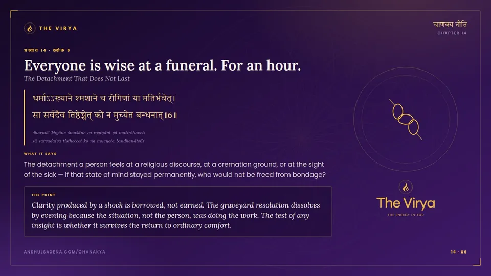 14.6, The Detachment That Does Not Last: Everyone is wise at a funeral. For an hour