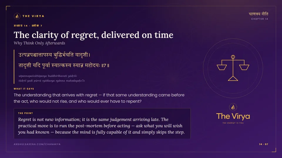 14.7, Why Think Only Afterwards: The clarity of regret, delivered on time