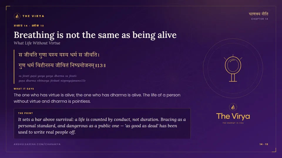 14.13, What Life Without Virtue: Breathing is not the same as being alive
