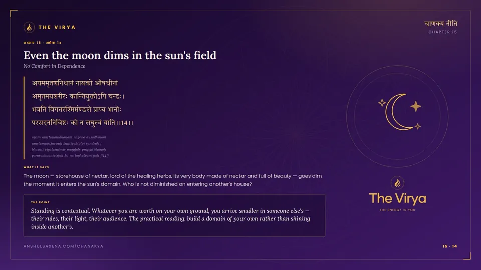 15.14, No Comfort in Dependence: Even the moon dims in the sun's field