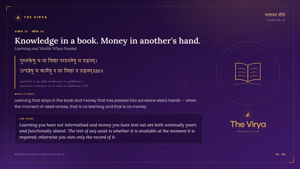 16.20, Learning and Wealth When Needed: Knowledge in a book. Money in another's hand