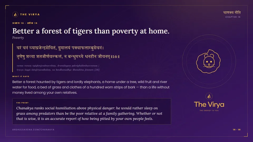 16.16, Poverty: Better a forest of tigers than poverty at home