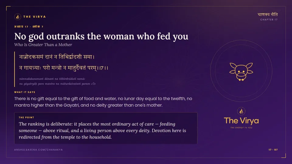17.7, Who Is Greater Than a Mother: No god outranks the woman who fed you