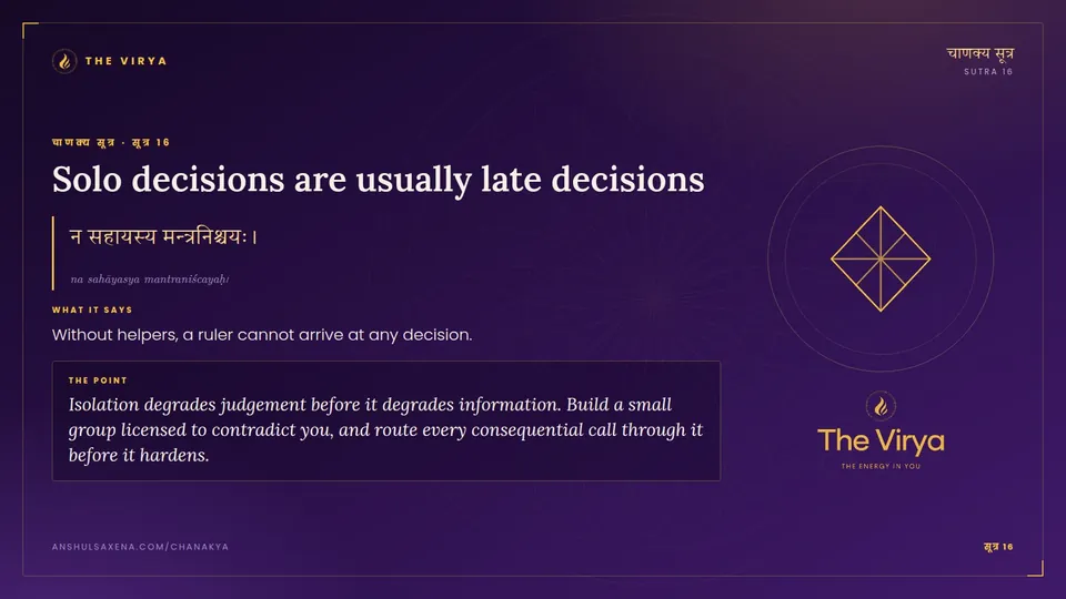 सूत्र 16, Solo decisions are usually late decisions: Solo decisions are usually late decisions