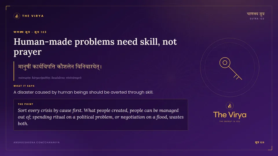 सूत्र 123, Human-made problems need skill: Human-made problems need skill, not prayer