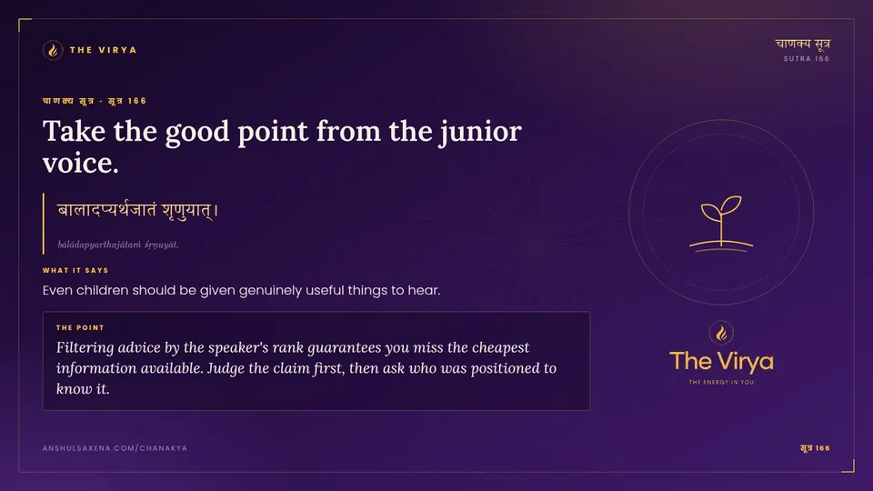 सूत्र 166, Take the good point from the junior voice.: Take the good point from the junior voice