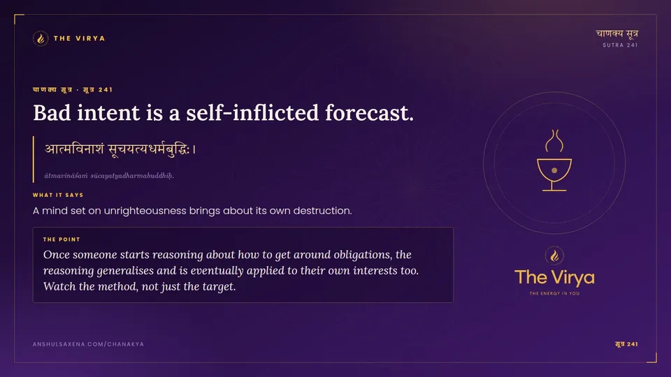 सूत्र 241, Bad intent is a self-inflicted forecast.: Bad intent is a self-inflicted forecast