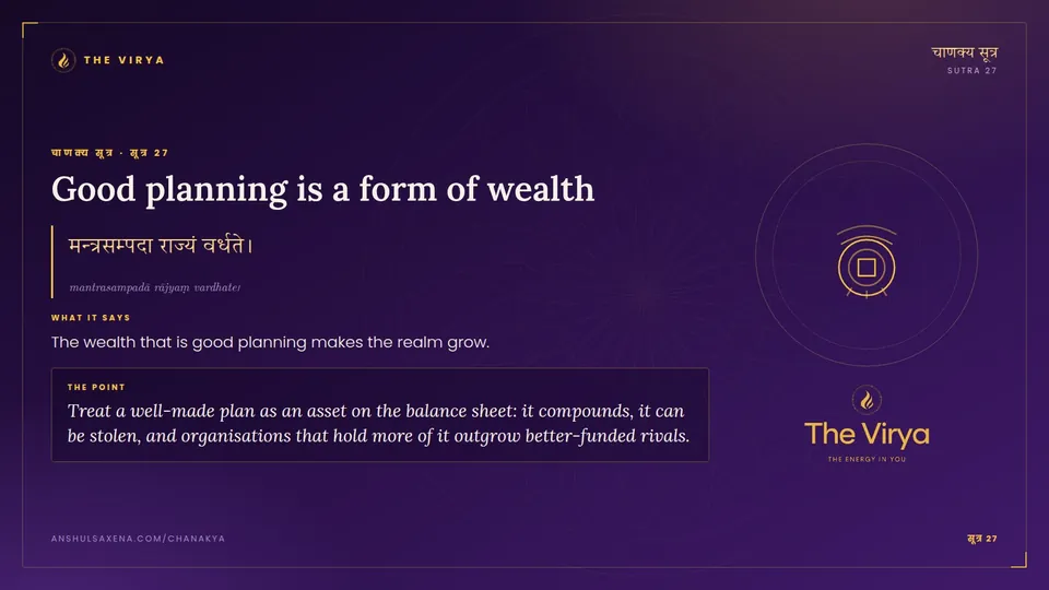 सूत्र 27, Good planning is a form of wealth: Good planning is a form of wealth