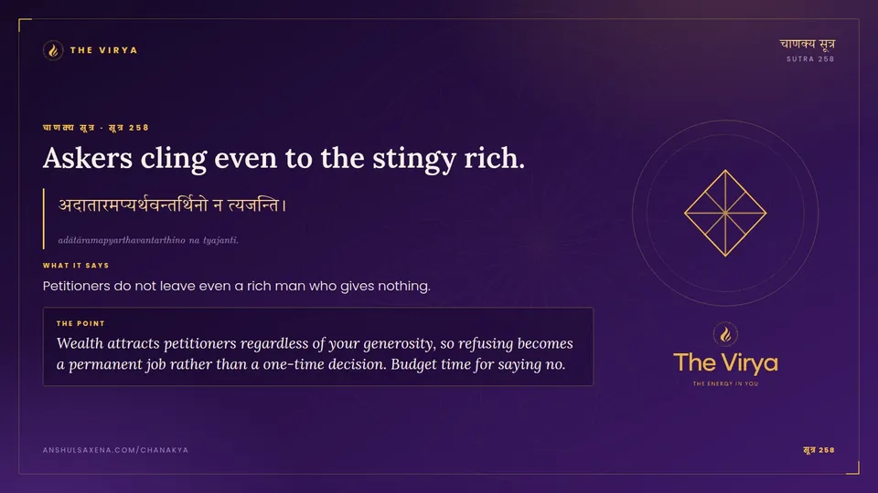 सूत्र 258, Askers cling even to the stingy rich.: Askers cling even to the stingy rich