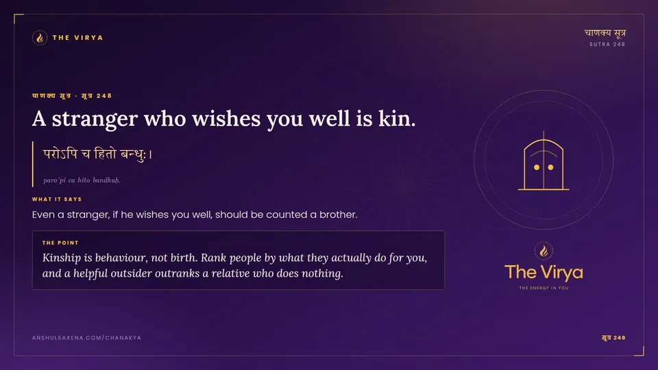 सूत्र 248, A stranger who wishes you well is kin.: A stranger who wishes you well is kin