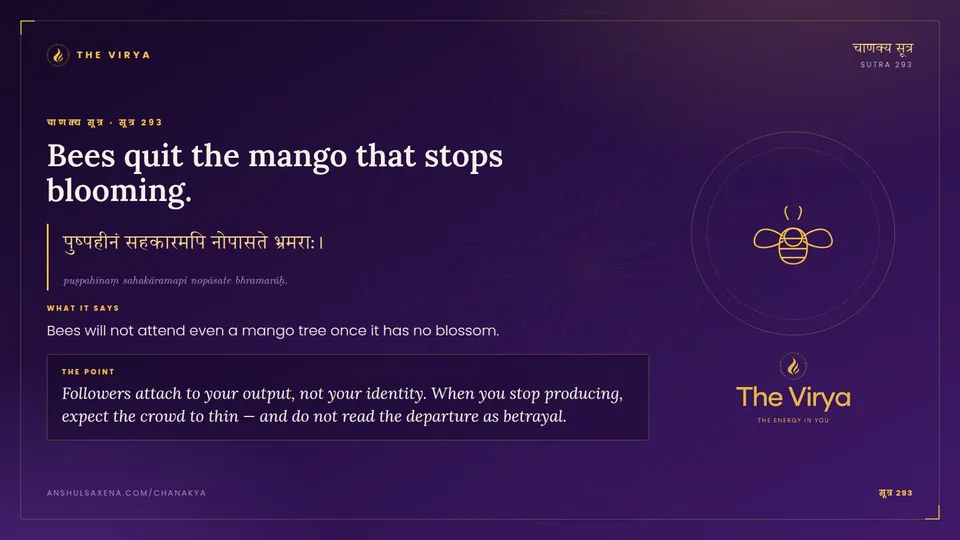 सूत्र 293, Bees quit the mango that stops blooming.: Bees quit the mango that stops blooming