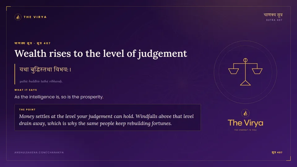 सूत्र 407, Wealth rises to the level of judgement: Wealth rises to the level of judgement
