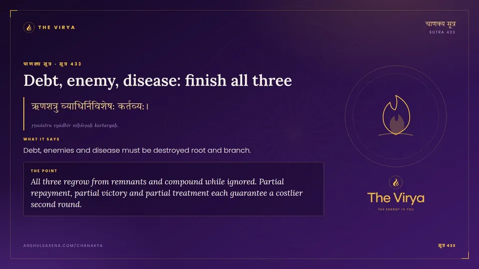 सूत्र 433, Debt: Debt, enemy, disease: finish all three