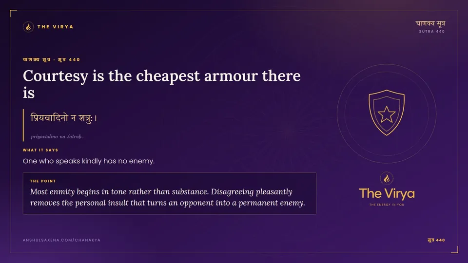 सूत्र 440, Courtesy is the cheapest armour there is: Courtesy is the cheapest armour there is