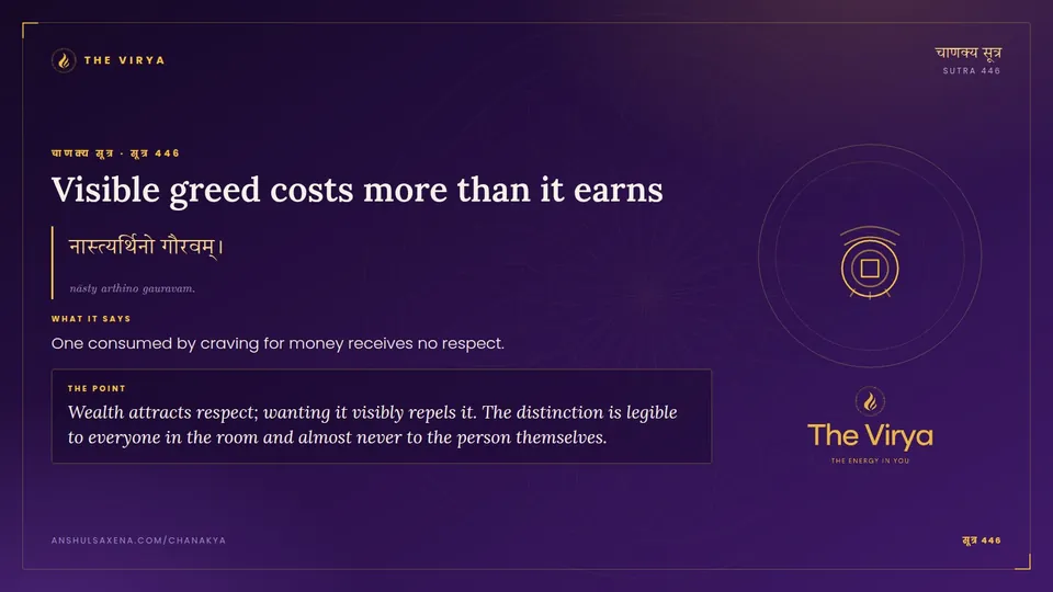 सूत्र 446, Visible greed costs more than it earns: Visible greed costs more than it earns