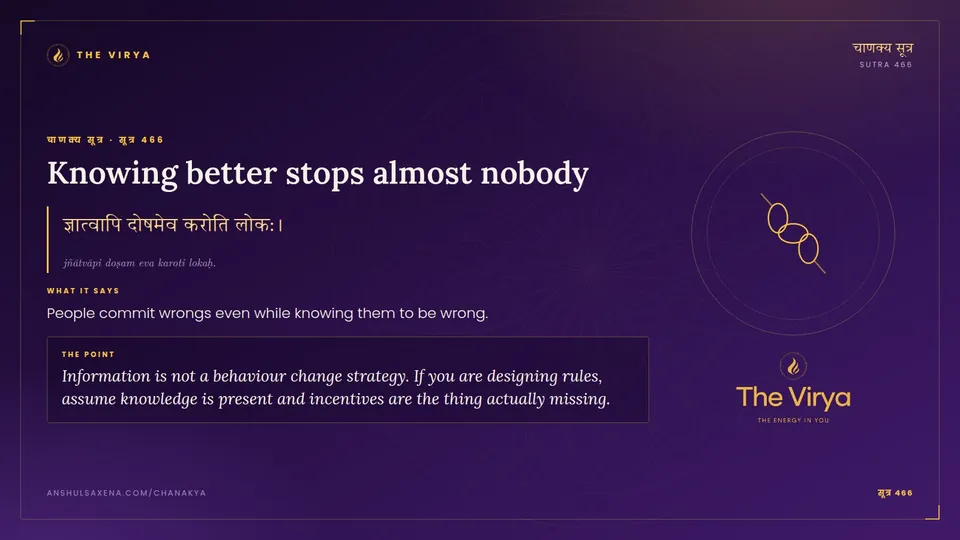 सूत्र 466, Knowing better stops almost nobody: Knowing better stops almost nobody