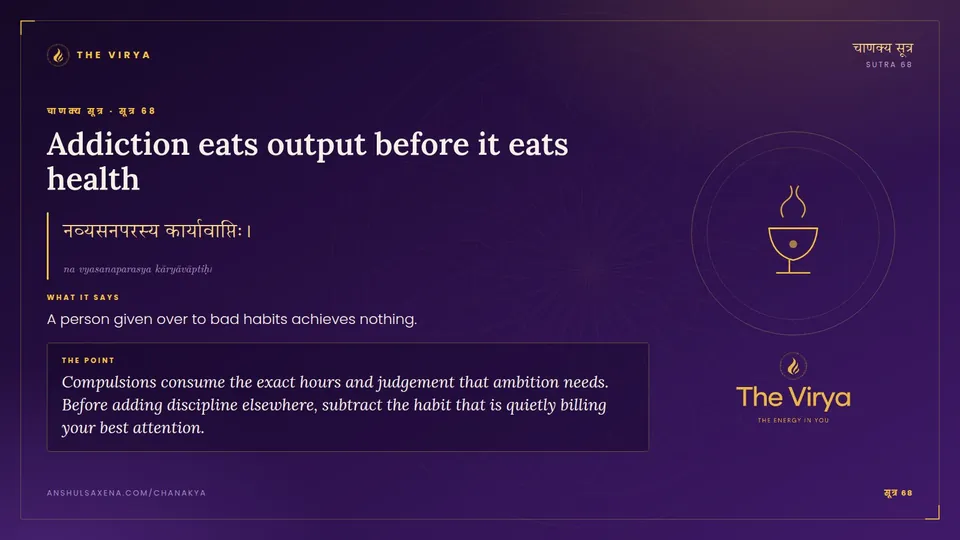 सूत्र 68, Addiction eats output before it eats health: Addiction eats output before it eats health
