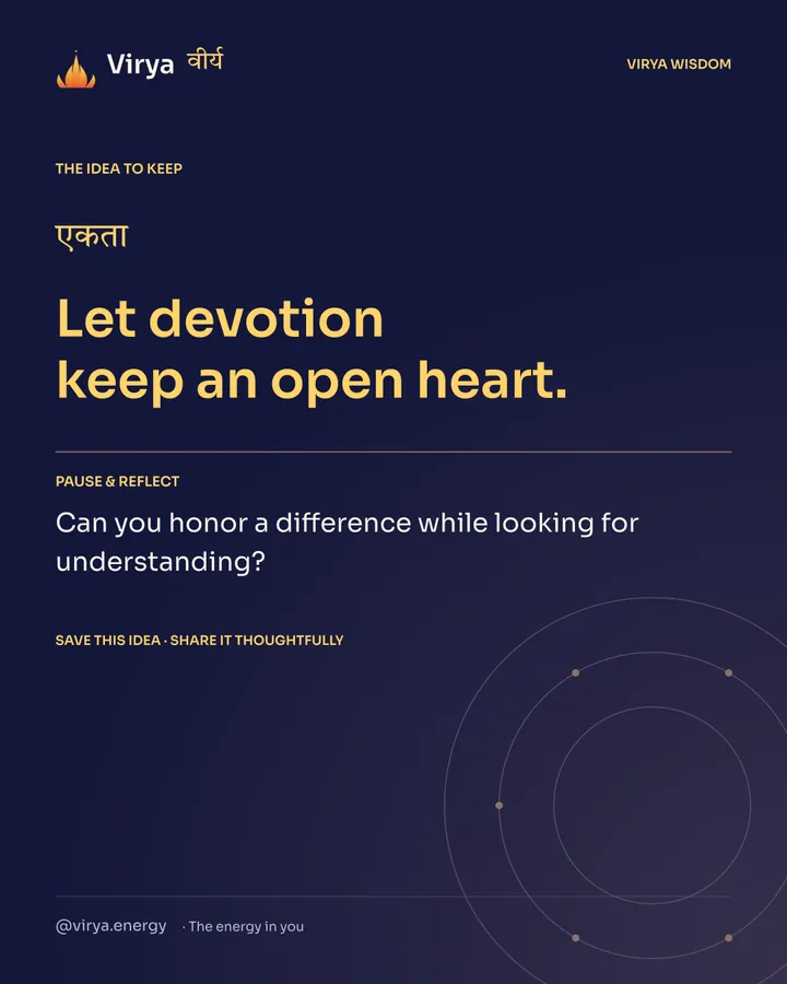 Indigo Virya closing card. Let devotion keep an open heart. Reflection question: Can you honor a difference while looking for understanding?