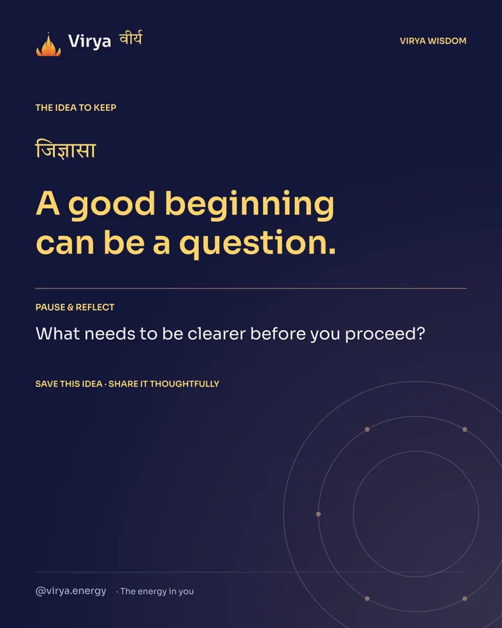 Indigo Virya closing card. A good beginning can be a question. Reflection question: What needs to be clearer before you proceed?
