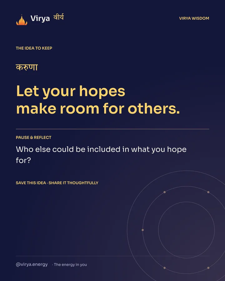 Indigo Virya closing card. Let your hopes make room for others. Reflection question: Who else could be included in what you hope for?
