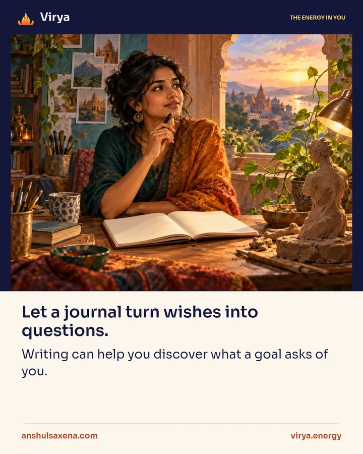 Let a journal turn wishes into questions, card 1 of 5