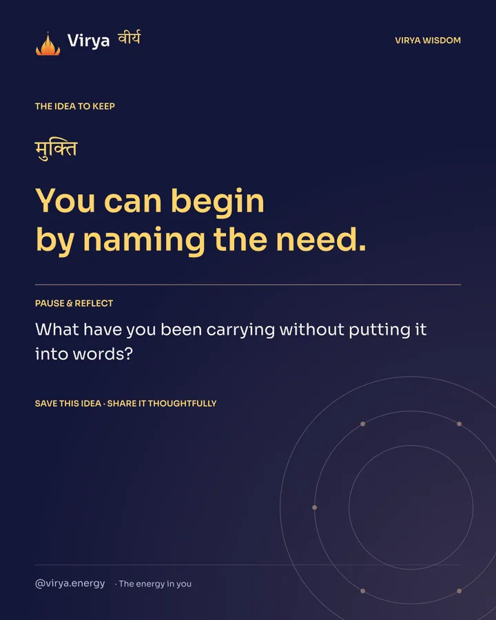 Indigo Virya closing card. You can begin by naming the need. Reflection question: What have you been carrying without putting it into words?