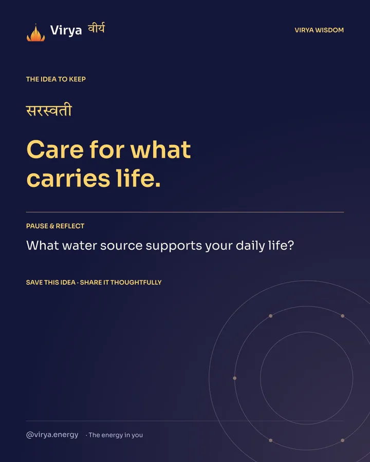Indigo Virya closing card. Care for what carries life. Reflection question: What water source supports your daily life?