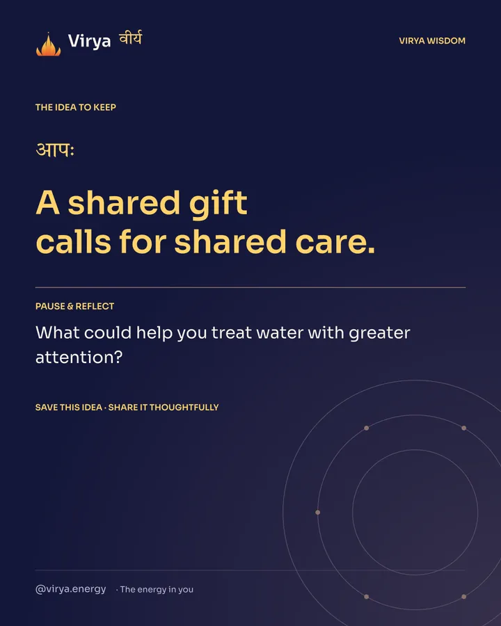 Indigo Virya closing card. A shared gift calls for shared care. Reflection question: What could help you treat water with greater attention?