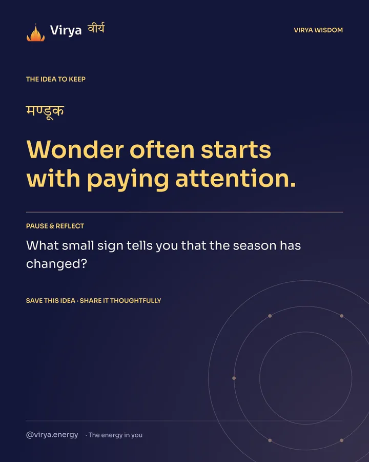 Indigo Virya closing card. Wonder often starts with paying attention. Reflection question: What small sign tells you that the season has changed?
