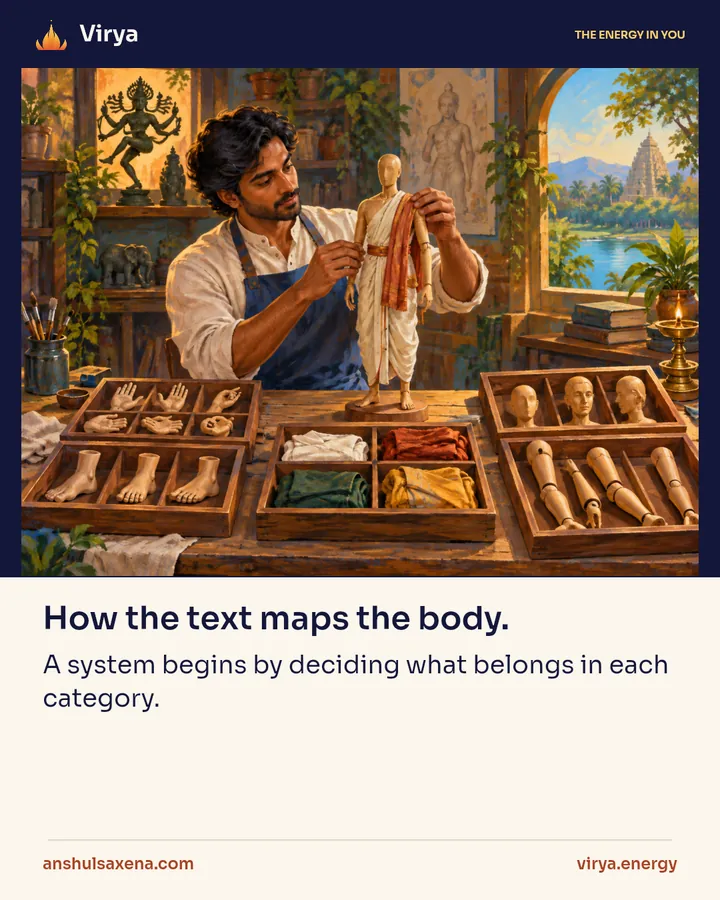 How the text maps the body, card 1 of 5