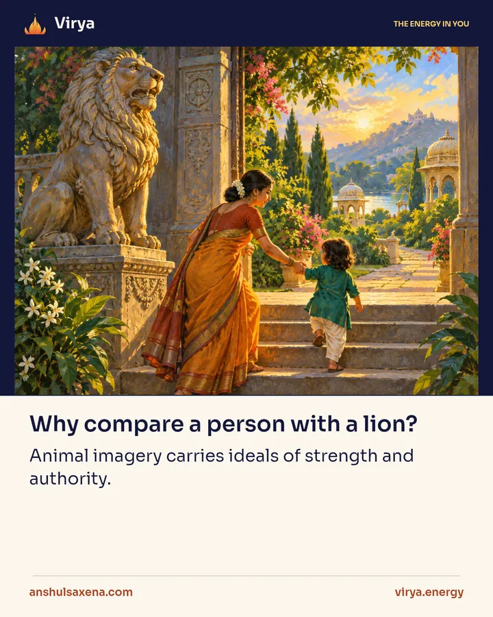 Why compare a person with a lion?, card 1 of 5