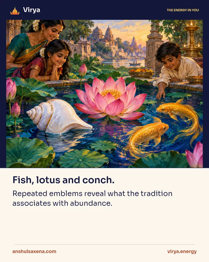 Fish, lotus and conch, card 1 of 5
