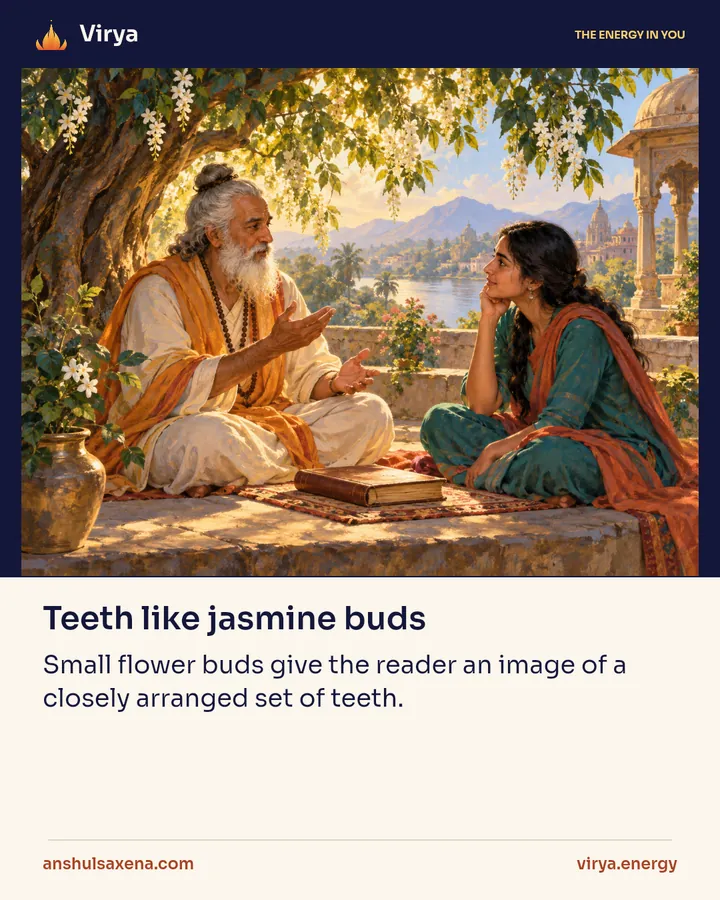 Teeth like jasmine buds, card 1 of 6